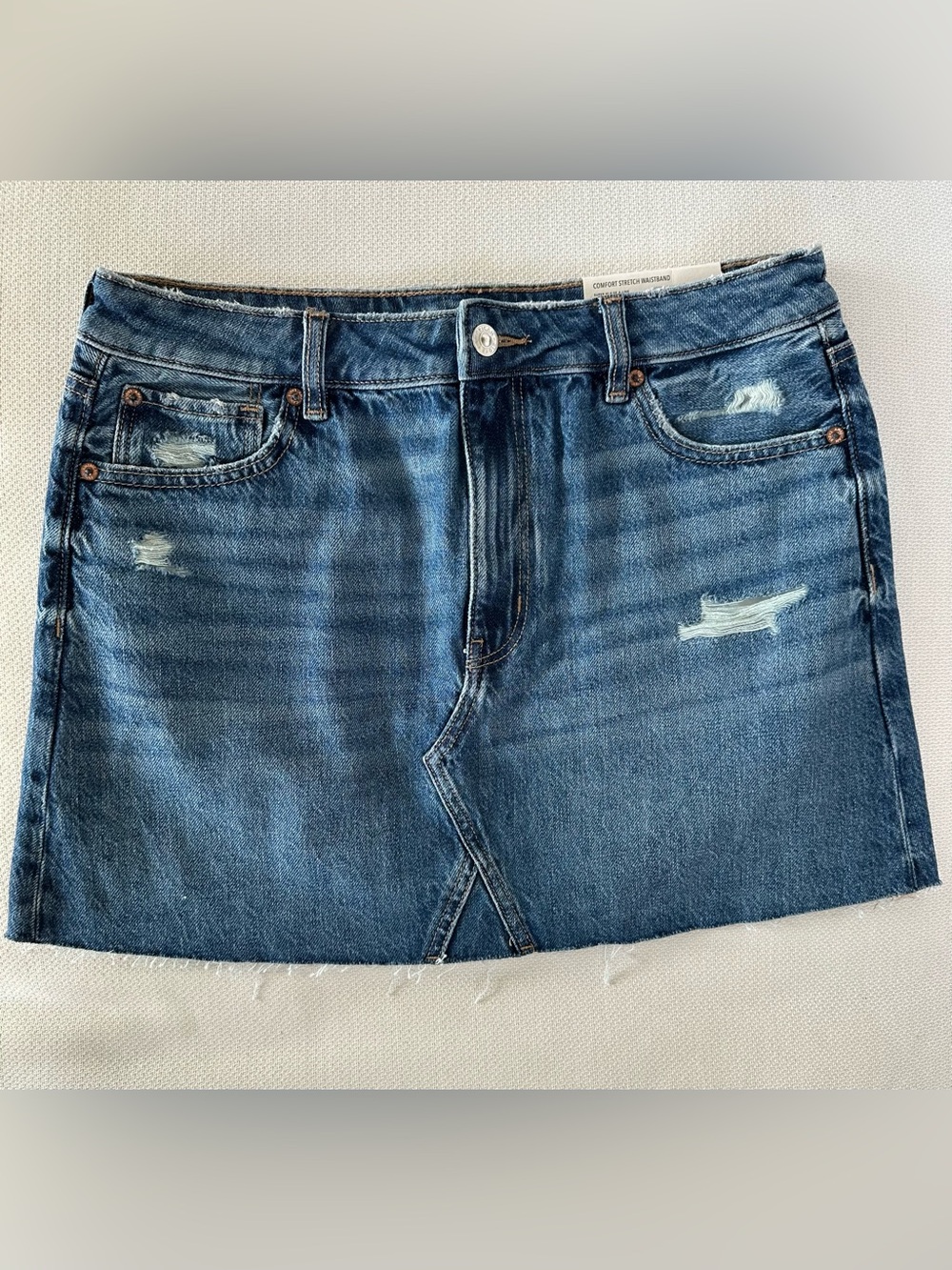 NWT American Eagle Mini Denim Skirt Super Hi Rise Distressed 30 Size 10 AE